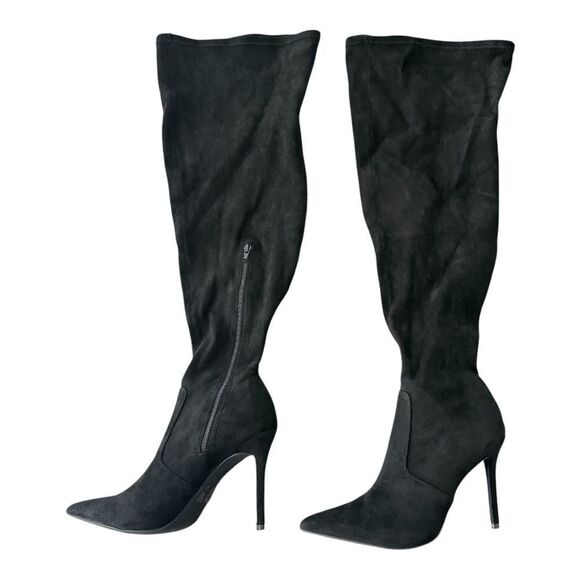 Shoe Dazzle Ysabella Over The Knee Heeled Black Boots Women's Size 10 D Wide - Picture 2 of 10